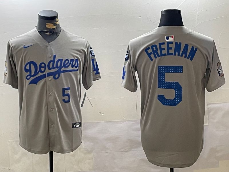Men Los Angeles Dodgers 5 Freeman Grey Game 2024 Nike MLB Jersey style 11207